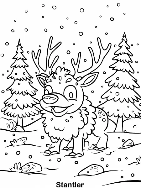 Playful Stantler Pokemon in a Snowy Forest - 2