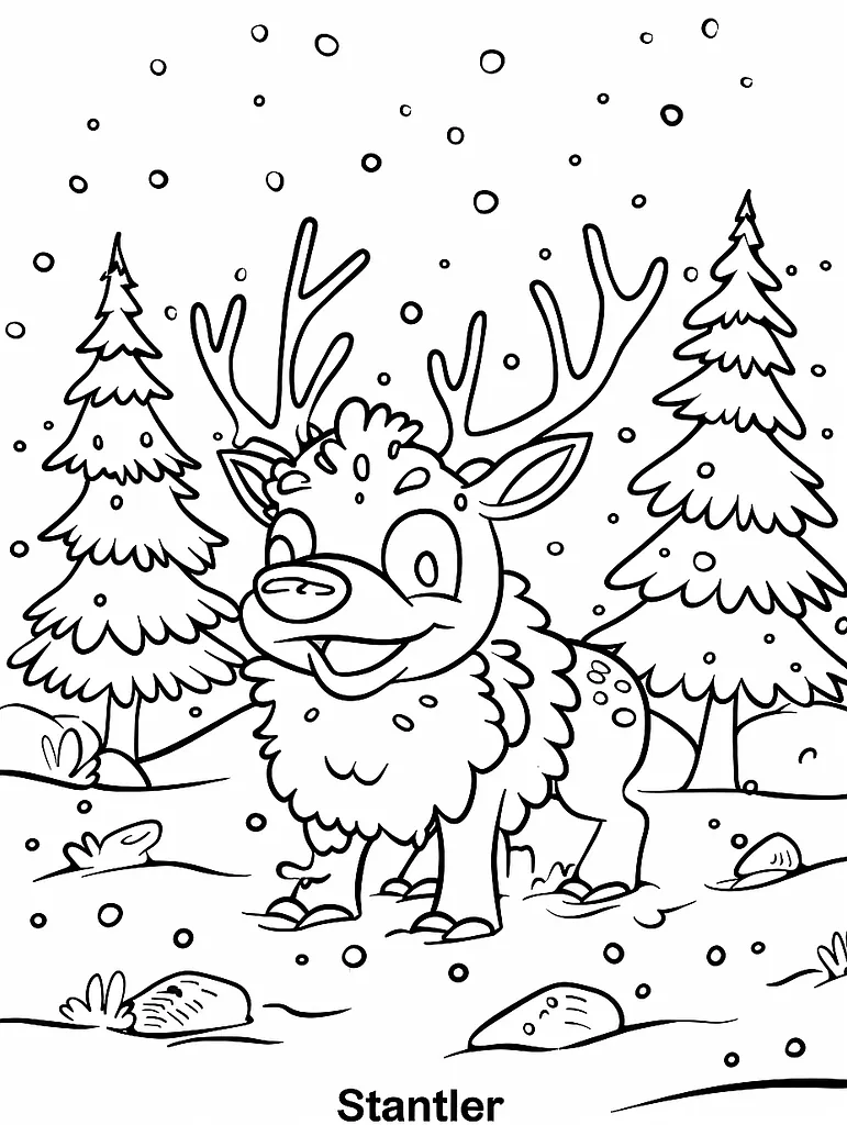 Playful Stantler Pokemon in a Snowy Forest 3