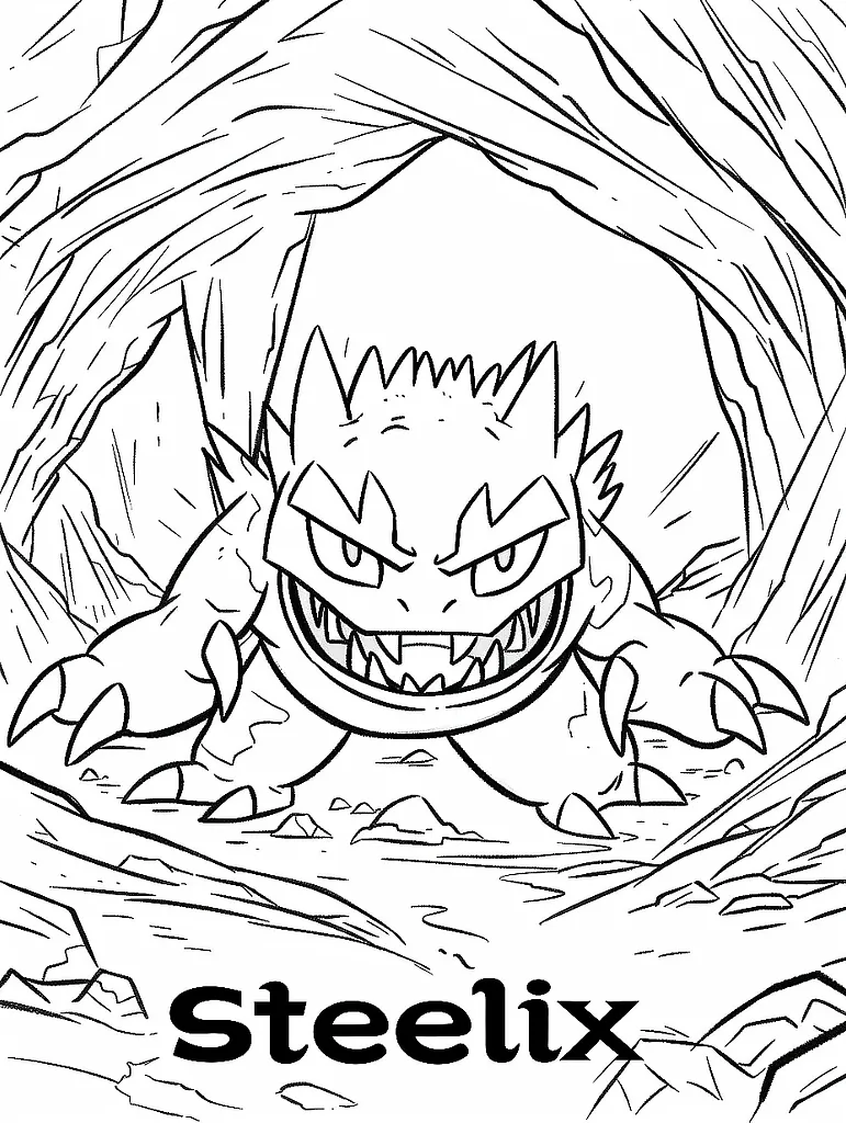 Fierce Steelix Pokemon in a Rocky Cave