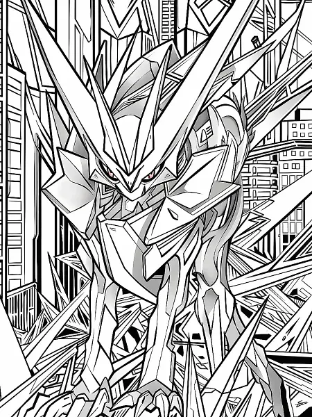 Necrozma Coloring Page with Futuristic Cityscape Background - 0