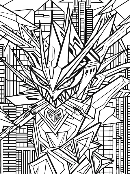 Necrozma Coloring Page with Futuristic Cityscape Background - 2