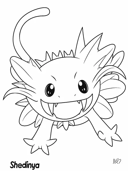 Curious Shedinja: A Kid-Friendly Coloring Page - 1