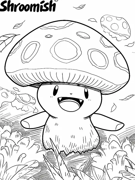 Cheerful Shroomish: A Kid-Friendly Coloring Page - 0