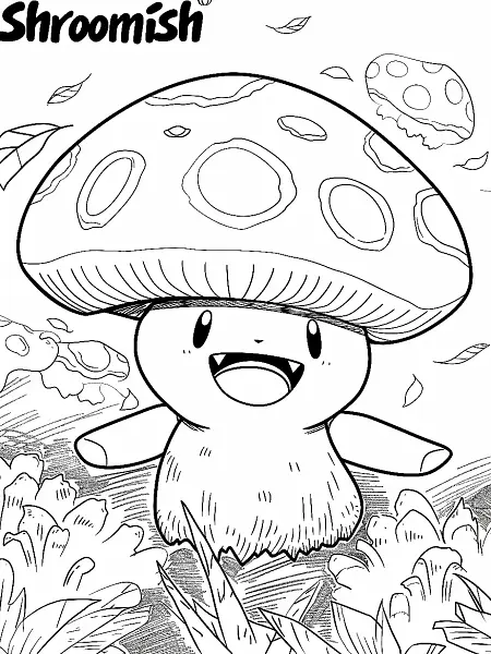 Cheerful Shroomish: A Kid-Friendly Coloring Page