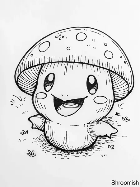 Cheerful Shroomish: A Kid-Friendly Coloring Page - 3