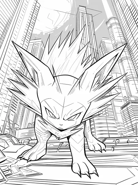 Stakataka in Futuristic City Coloring Page - 3