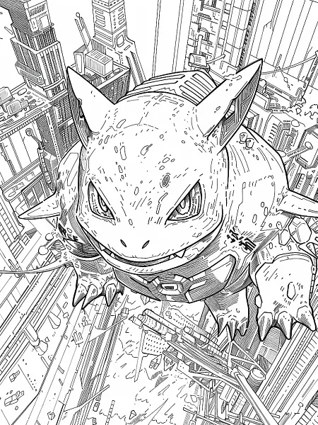 Stakataka in Futuristic City Coloring Page - 1