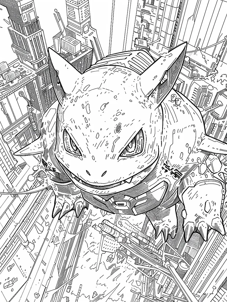 Stakataka in Futuristic City Coloring Page 2