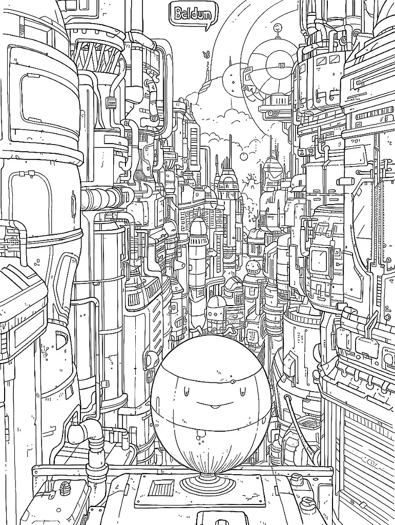 Curious Beldum in a Futuristic Cityscape