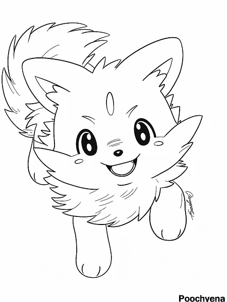 Playful Poochyena Pokemon Coloring Page - 1