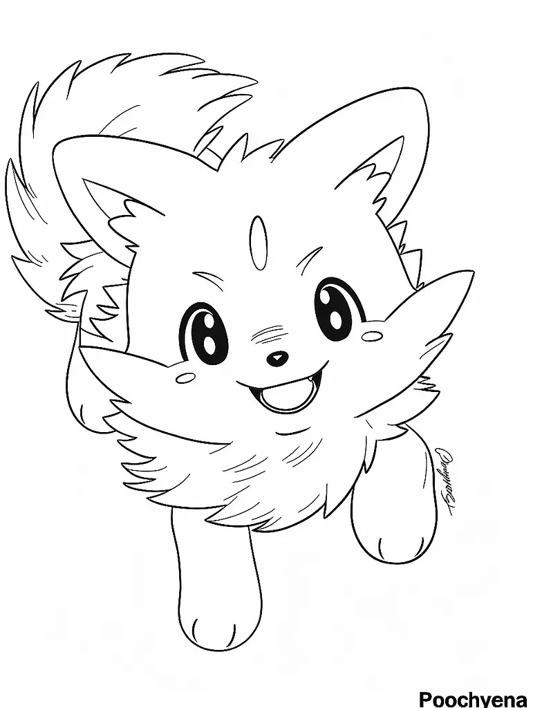 Playful Poochyena Pokemon Coloring Page 2