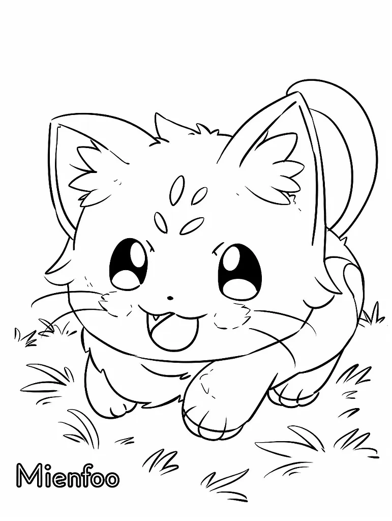 Playful Mienfoo Pokemon Coloring Page 3