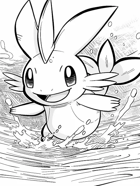 Joyful Mudkip on the Beach Coloring Page - 0