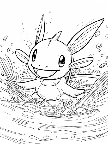 Joyful Mudkip on the Beach Coloring Page - 2