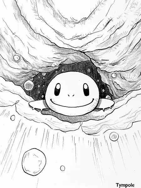 Cheerful Tympole in an Underwater Cave