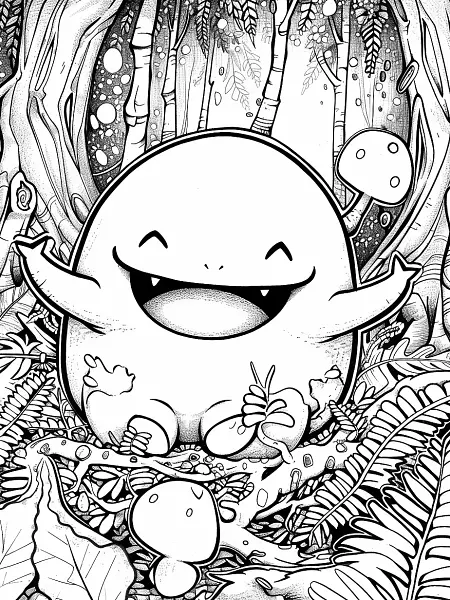 Joyful Wooper Pokemon in Forest Background Coloring Page - 2