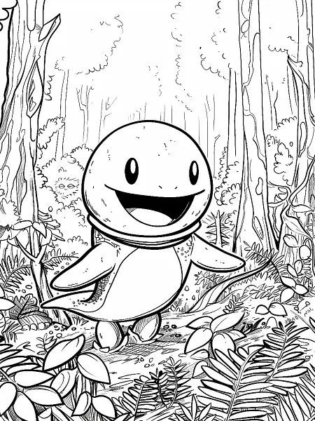 Joyful Wooper Pokemon in Forest Background Coloring Page - 0