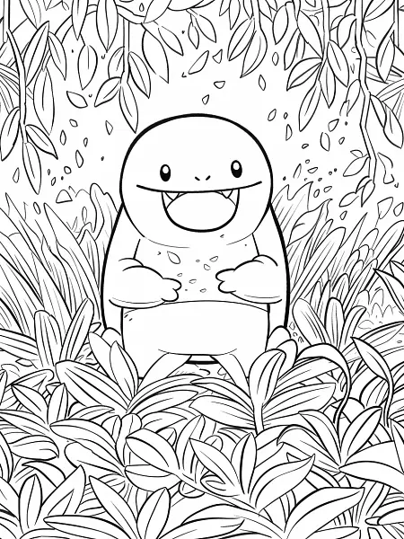 Joyful Wooper Pokemon in Forest Background Coloring Page - 3