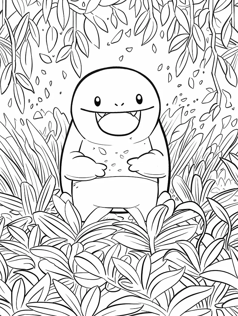 Joyful Wooper Pokemon in Forest Background Coloring Page 4