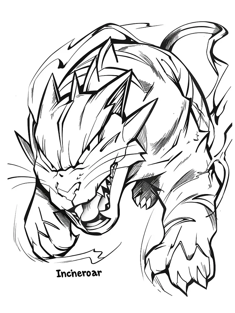 Fierce Incineroar Coloring Page 4