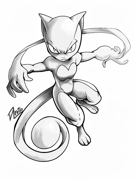 Determined Mewtwo Coloring Page - 1