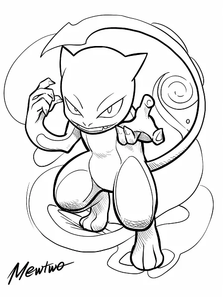 Determined Mewtwo Coloring Page - 3