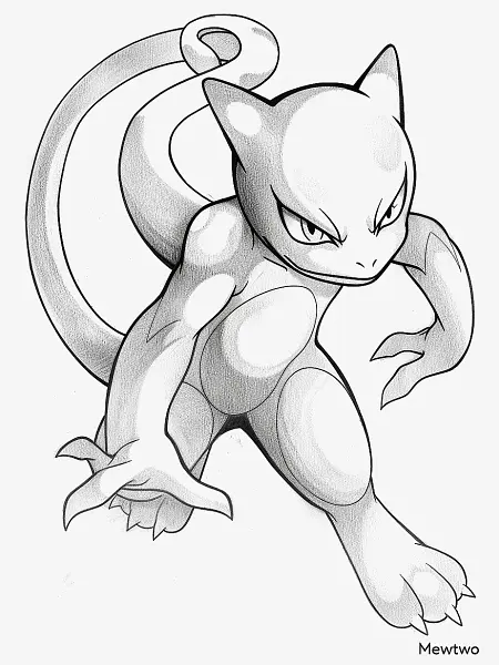 Determined Mewtwo Coloring Page - 2