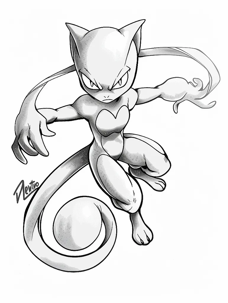 Determined Mewtwo Coloring Page 2