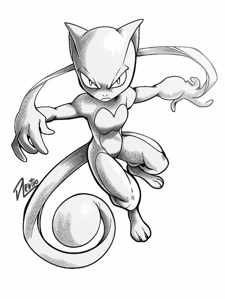 Determined Mewtwo Coloring Page