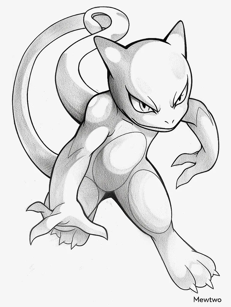 Determined Mewtwo Coloring Page 3