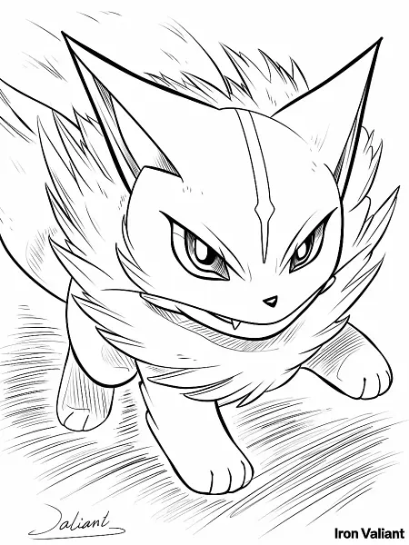 Fierce Iron Valiant Pokemon Coloring Page - 2