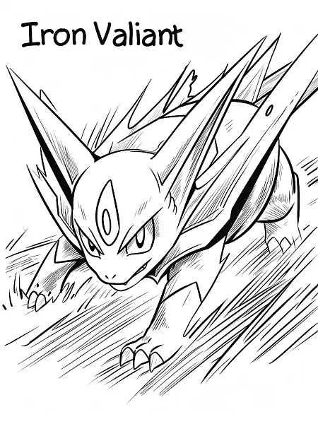 Fierce Iron Valiant Pokemon Coloring Page - 1