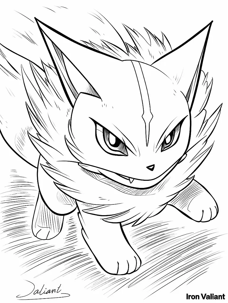 Fierce Iron Valiant Pokemon Coloring Page 3