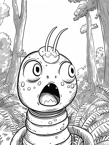 Surprised Caterpie in Forest Coloring Page - 0