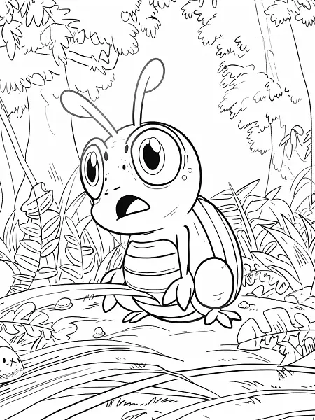 Surprised Caterpie in Forest Coloring Page - 2