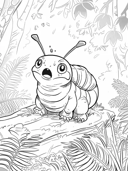 Surprised Caterpie in Forest Coloring Page - 1