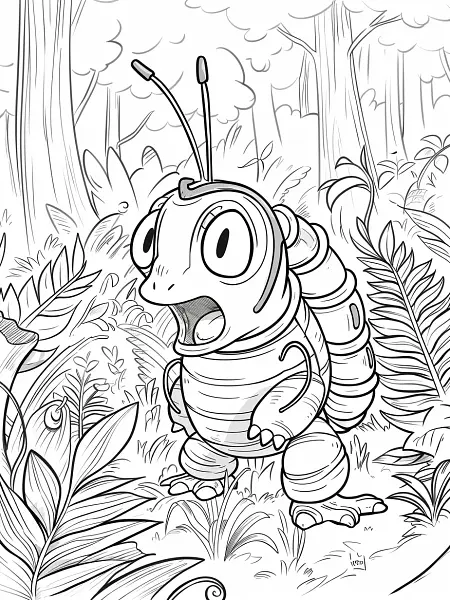 Surprised Caterpie in Forest Coloring Page - 3