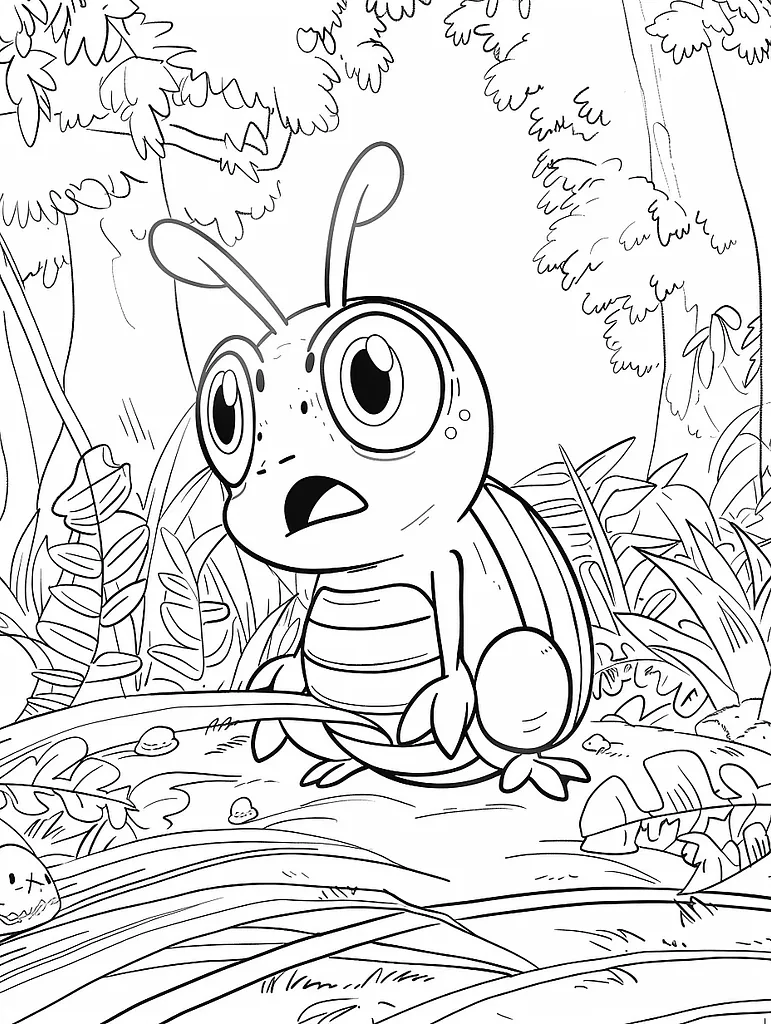 Surprised Caterpie in Forest Coloring Page 3