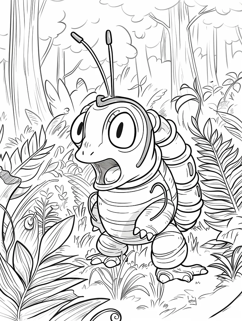 Surprised Caterpie in Forest Coloring Page 4