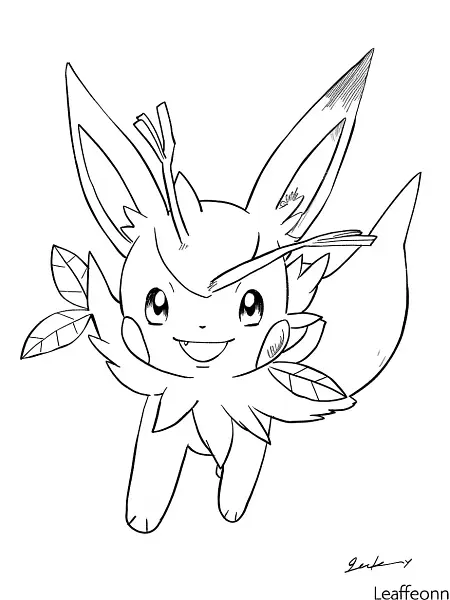 Playful Leafeon Coloring Page - 3