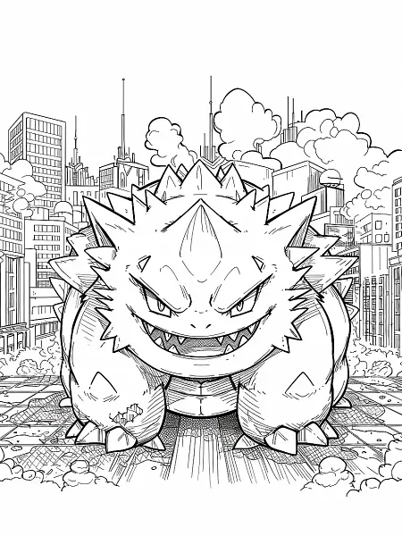 Angry Weezing Pokemon in Cityscape Line Art - 1