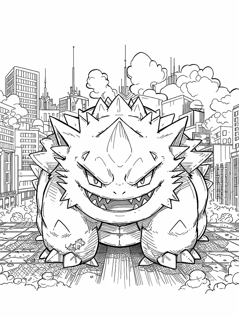 Angry Weezing Pokemon in Cityscape Line Art 2