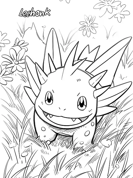 Playful Lechonk Pokemon Coloring Page - 1