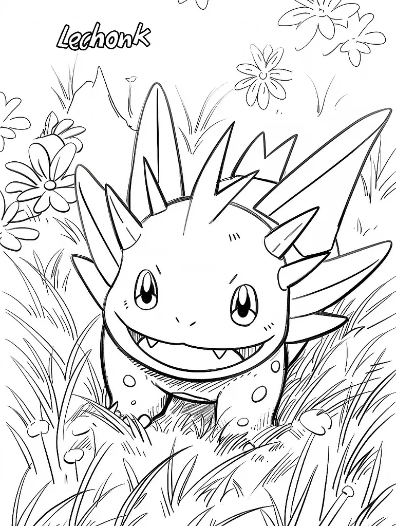 Playful Lechonk Pokemon Coloring Page 2