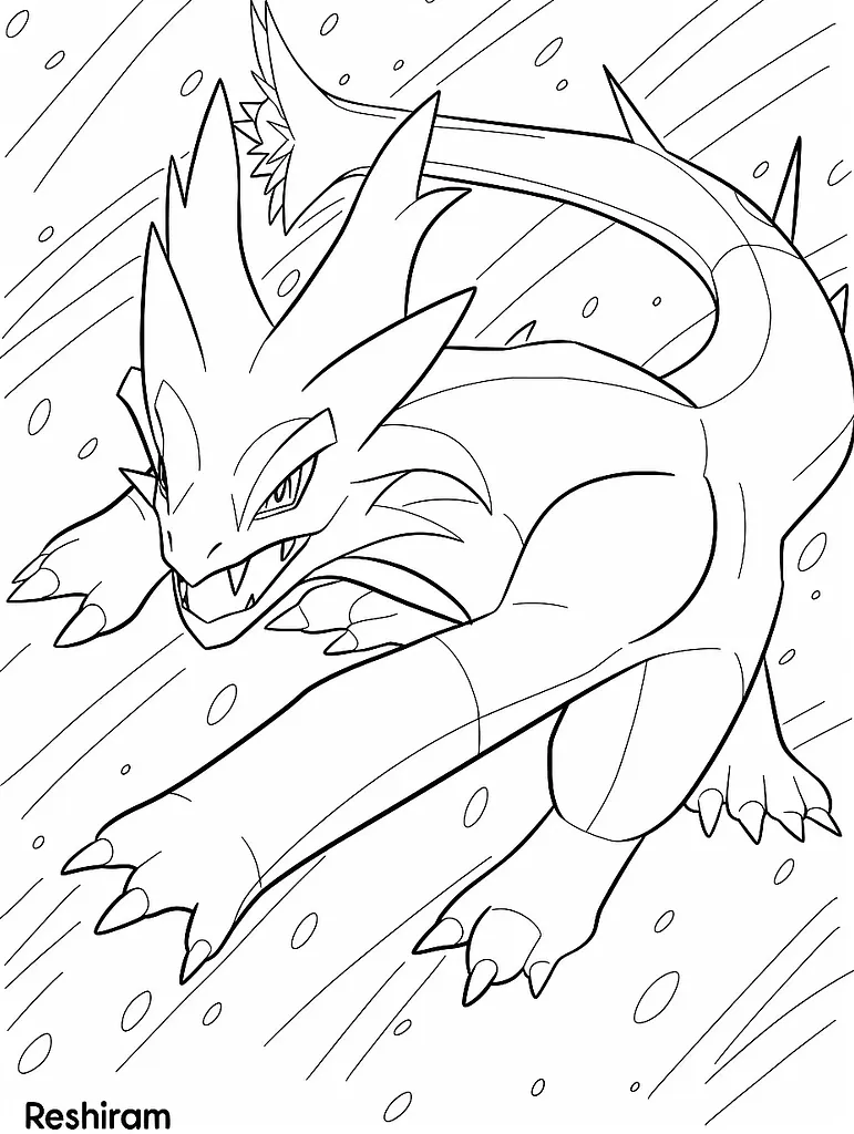 Majestic Reshiram Coloring Page 3