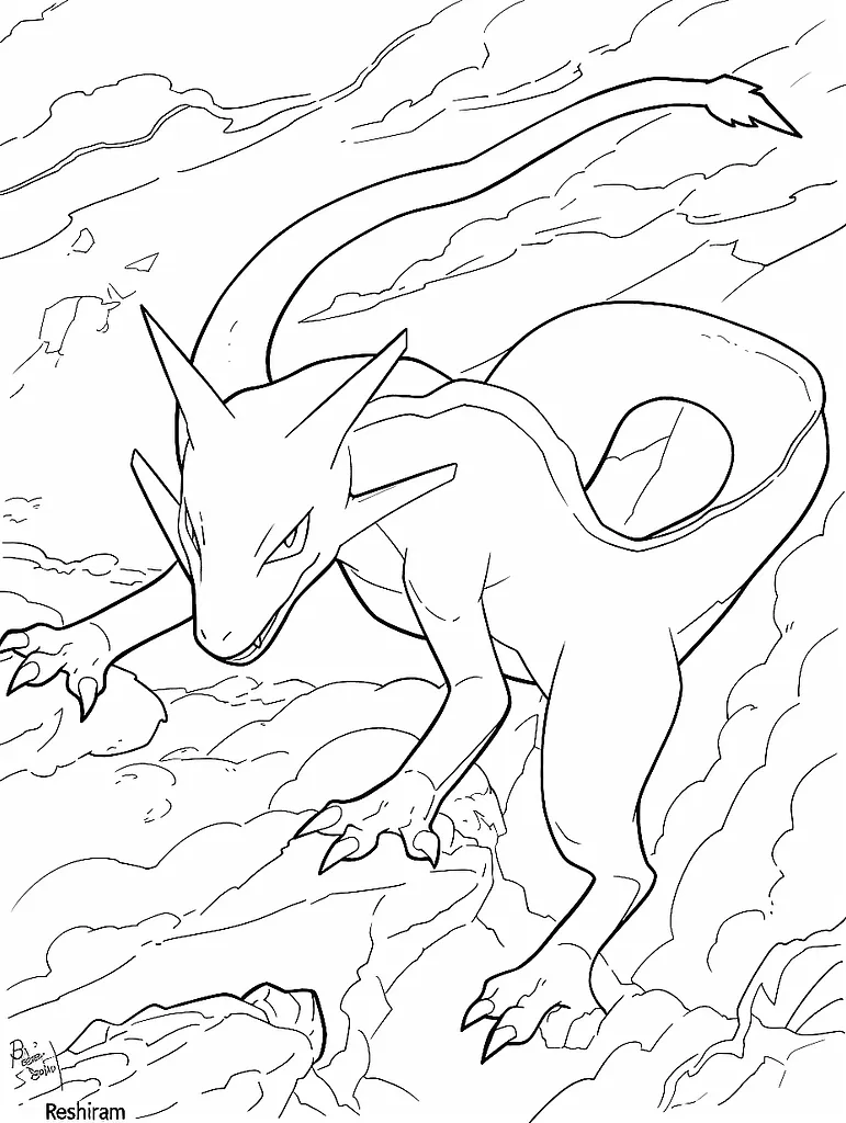 Majestic Reshiram Coloring Page 2