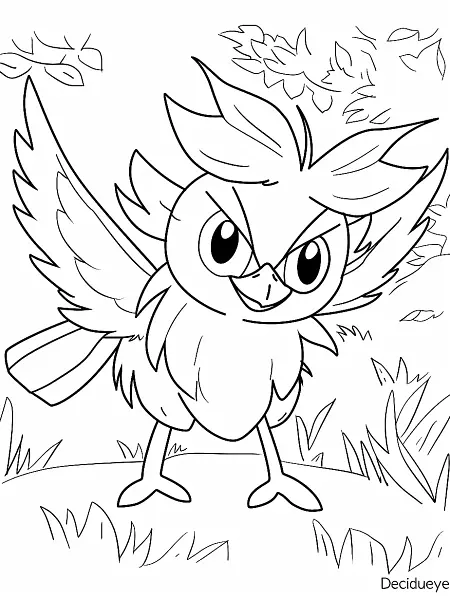 Determined Decidueye: A Charming Coloring Page - 1