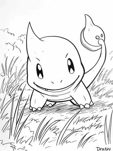 Playful Dratini Coloring Page - 3