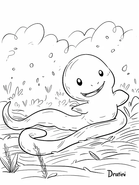 Playful Dratini Coloring Page - 2