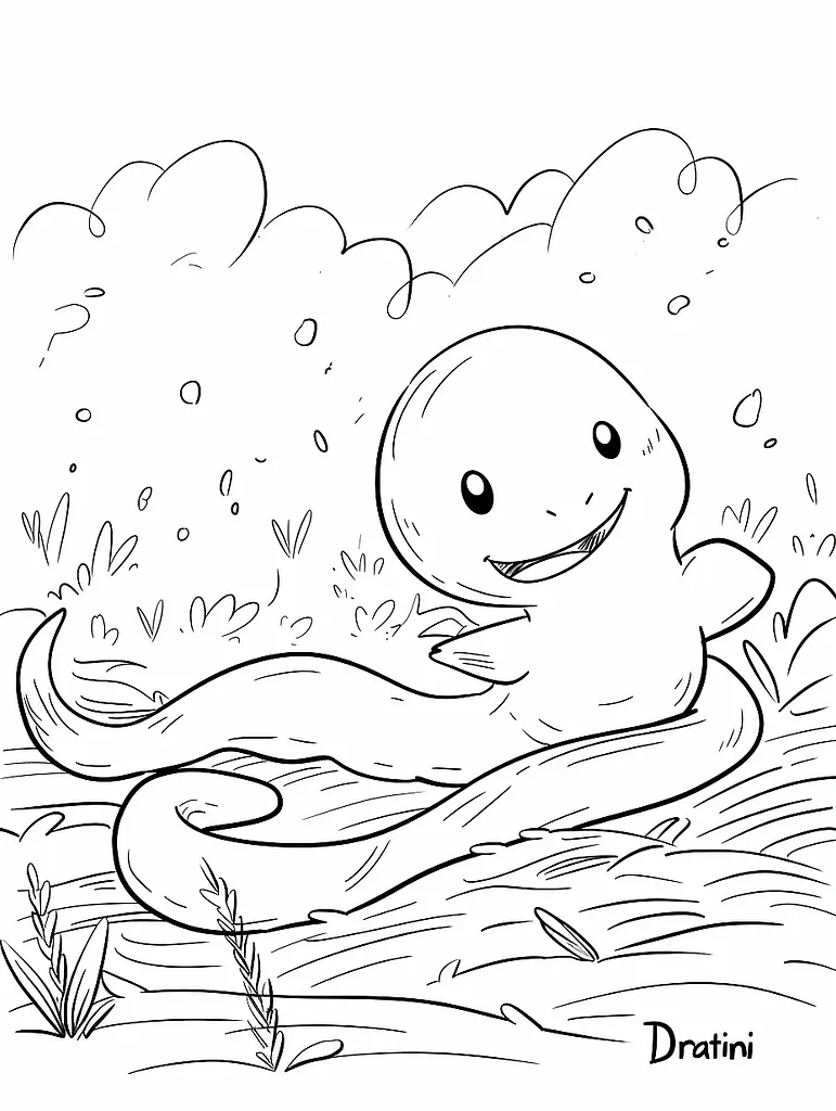 Playful Dratini Coloring Page 3